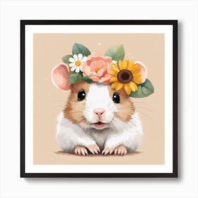 Floral Baby Hamster Nursery Illustration (49) Art Print