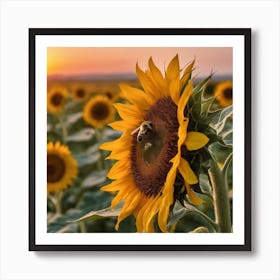 Sunflowers At Sunset Affiche