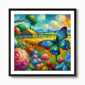 Butterfly And Daffodils Art Print