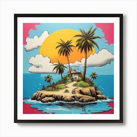 Pop Art graffiti Island with palm tree 1 Art Print