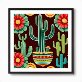 Mexican Cactus Pattern 17 Art Print