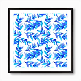 Blue Leaves Curved Art Print