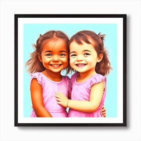 Two Little Girls Hugging Art Print