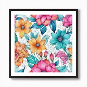 Watercolor Floral Pattern 2 Art Print