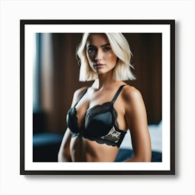 beautiful blonde girl in lingerie bra Art Print