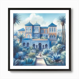 Blue Palace watercolor pastell Jardin Majorelle Morocco Modern Blue Illustration 5 Art Print Art Print