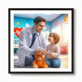 Pediatric Care Wall Print Art A Joyful And Comforting Scene That Captures The Caring Bond Between Doctors And Young Patients, Perfect For Brightening Any Hospital Setting Poster