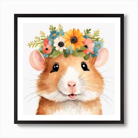 Floral Baby Hamster Nursery Illustration (60) Art Print