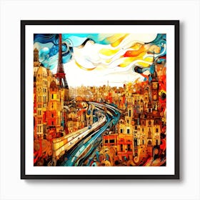 A Paris Street - Paris Eiffel Tower Cityscape Art Print