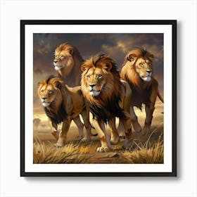 Default Lions Group On Savannah High Expressive Mystic Aura 1 Art Print