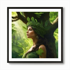 Beautiful Woman In The Forest Art Print