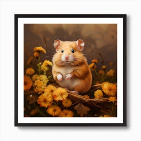 Hamster Amongst Orange Flowers 1 Art Print