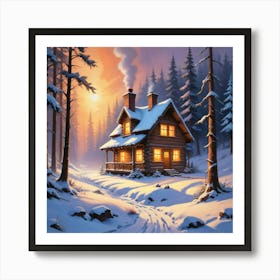 Cabin In The Woods Paintings Art Print 2 Art Print