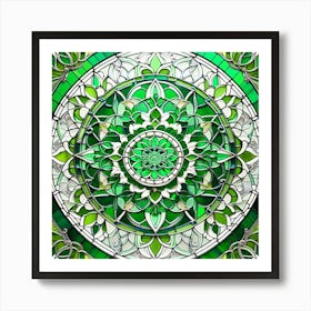 Green Stained Glass Mandala Art Print