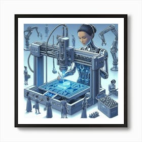 Woman Making A Robot Art Print