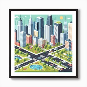 Cityscape Isometric Illustration Art Print