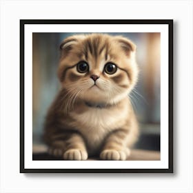 A Cute Scottish Fold Kitty, Pixar Style, Watercolor Illustration Style 8k, Png (11) Art Print