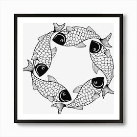 Fish In A Circle Line Art Animal Aquatic Swim Art Print