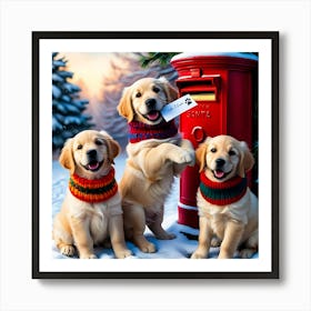 Golden Retriever Christmas-Letter To Santa AI Art Print