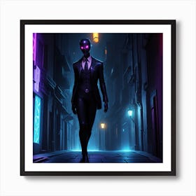 A Dark Alleyway Illuminated By The Eerie Glow Of Cybernoir Art Print