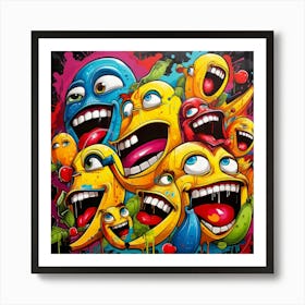 Bunch Of Smiling Faces Graffiti Art Print