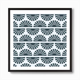 Geometric Pattern With Dark Blue Sunrise On Light Blue Square Art Print