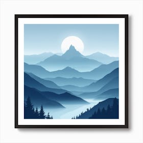 Misty mountains background in blue tone 88 Art Print