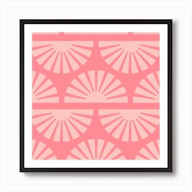 Geometric Pattern With Light Suns On Vibrant Pink Square Art Print