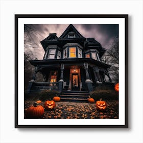 Halloween House With Pumpkins 1 Art Print