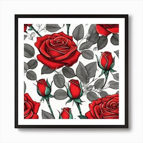 Red Roses Seamless Pattern 11 Art Print