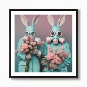 Two Bunnies In Gas Masks 1 Art Print