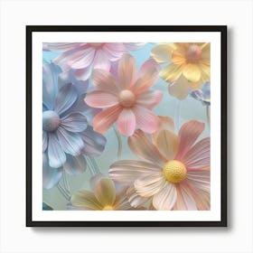 Flowers On A Blue Background Art Print