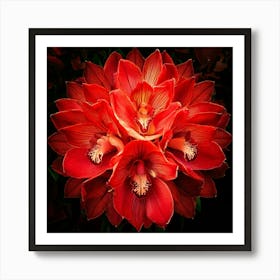 Firefly Explosion, Red, Orchids, Vibrant, Colorful, Floral, Dynamic, Dramatic, Vivid, Petals, Burst, (10) Art Print