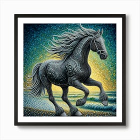 Black Horse On The Beach Art Print
