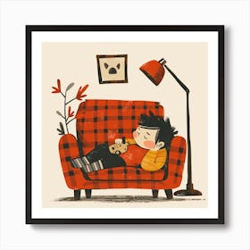 Illustration Of A Boy Sleeping On A Couch Drawing Art Print