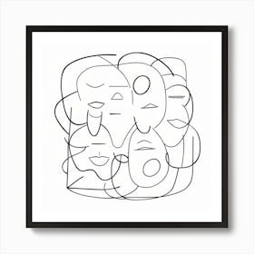 Abstract Faces Art, Black and white. White background Art Print