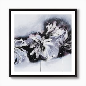 White And Black Flowers 3 Painting Square Art Print