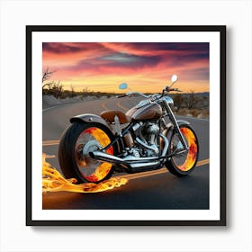 Motorcycle With Flames 1 Art Print