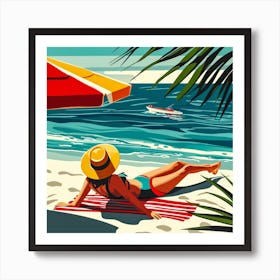 Woman Enjoying The Sun At The Beach 11 Art Print