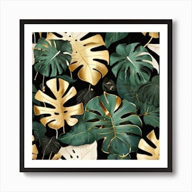 Golden and green leaves of Monstera Art Print