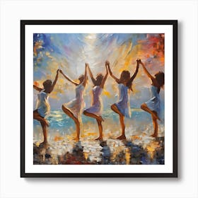 Sisterhood - Women Dancing Drawing Down The Moon Witchy Art Print Witches Communing With The Goddess Basking in The Moonlight - Fairytale Pagan Sisters Art Print