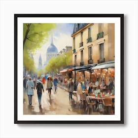 Paris Cafe Street.Cafe in Paris. spring season. Passersby. The beauty of the place. Oil colors.28 Art Print