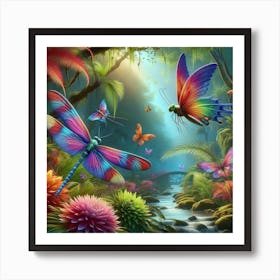 Colorful Dragonflies In The Jungle Art Print