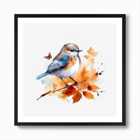 Bluebird Watercolor Painting Art Print