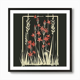 Red Flowers In A Frame Art Print