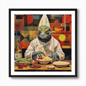 Lizard At The Table Art Print