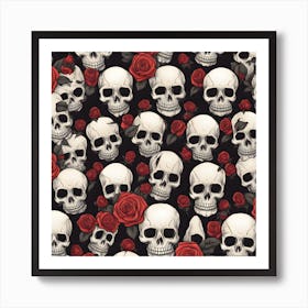 Skulls And Roses Pattern Vintage Sticker Cross H Upscaled Art Print