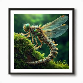Dragonfly On Moss 1 Art Print