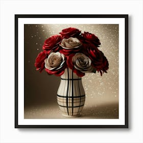 Red Roses In A Plaid Vase 1 Art Print