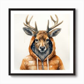 Watercolour Cartoon Elk In A Hoodie Art Print